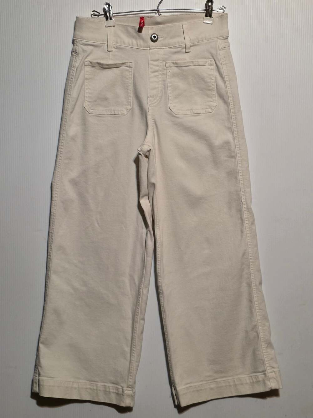 Spanx Wide Leg Crop Pants Women's Size S Ecru Off-White Utility Pocket Denim